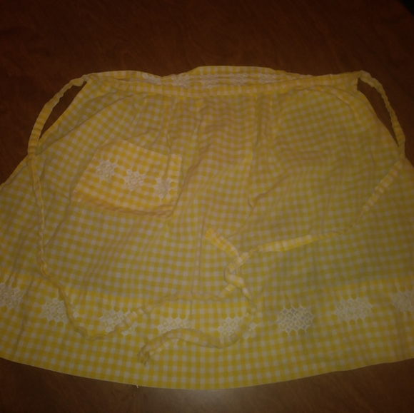 Vintage handmade apron yellow white checke… - Picture 3 of 5